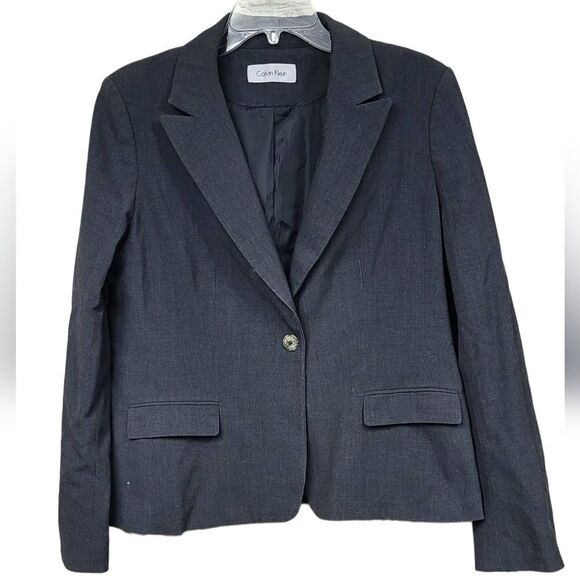 Calvin Klein Jackets & Blazers - Calvin Klein Women's Charcoal Blazer 1-button Notch Collar Dressy Suit Jacket L